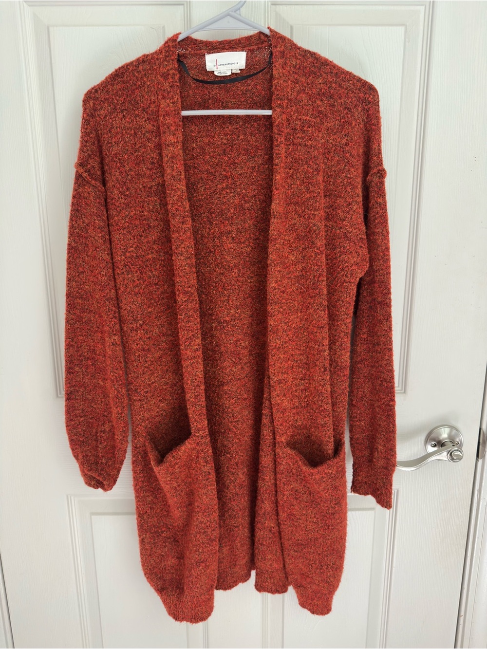 Anthropologie Rust Open-Front Longline Cardigan